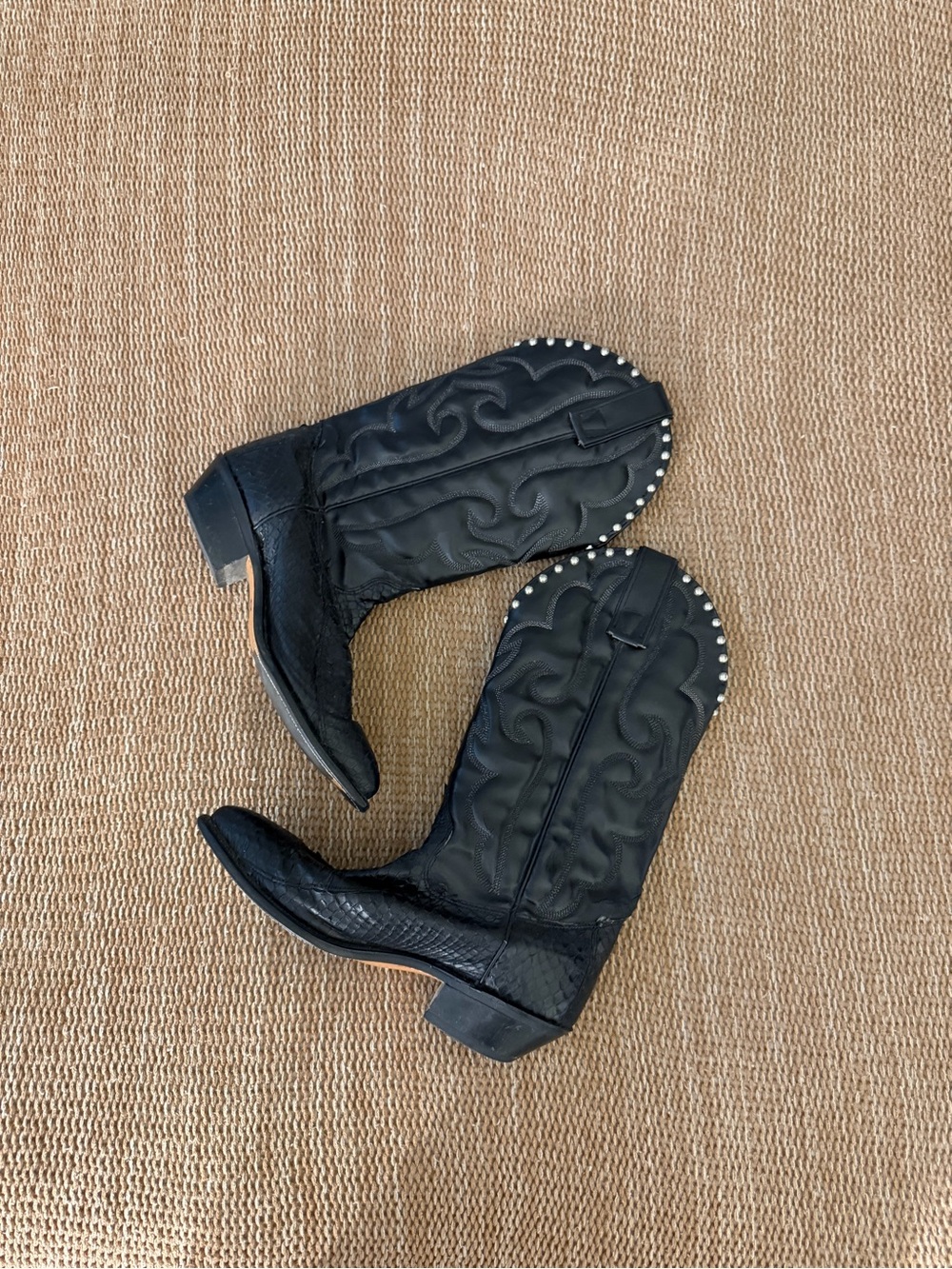 Women's Black Stud-Trim Western Ankle Boots